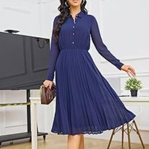 Chic Long Sleeve Navy Dress